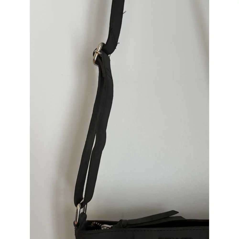Estalon Black Leather Crossbody Bag Multi Pocket Adjustable Strap Travel Purse